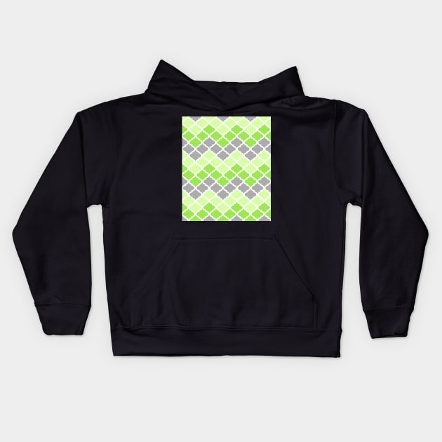 Quatrefoil Chevron Lime Green Dark Grey Pattern Kids Hoodie by dreamingmind